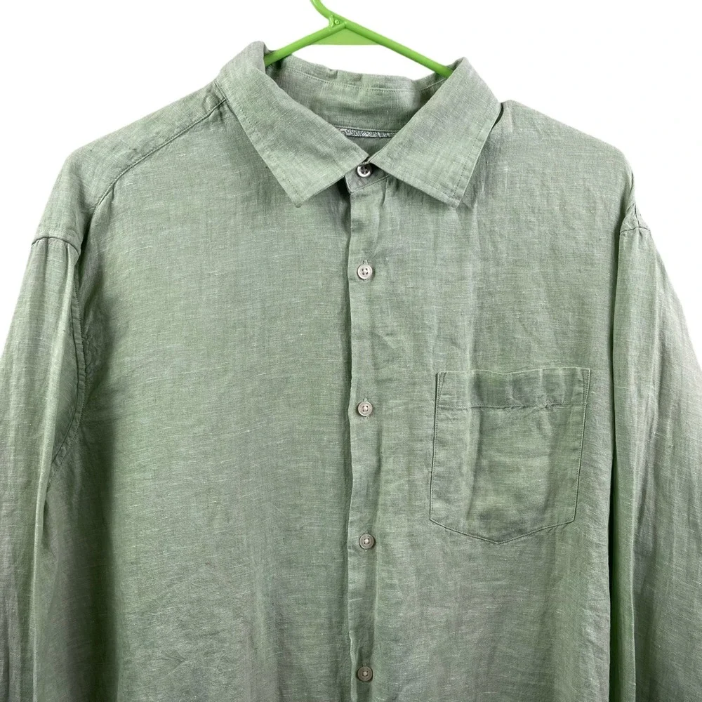 Banana Republic Classic Linen Button Shirt Mens XL Green Long Sleeve